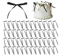 50 Pcs Bow Cake Toppers with Twist Tie, Black Bows for Balloons Cake Decorations Cupcake Picks for Birthday Wedding Anniversary Baby Shower Party Christmas Dessert Decor
