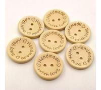 50 Pcs Brown Buttons Round 2 Holes Handmade with Love Letter Wooden Button DIY Sewing Decor Supplies, Fasteners (25mm)