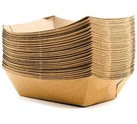 [50 pcs] Brown Paper Trays [17cm x 12cm, 400ml ] Nachos Burger Hotdog Cardboard Takeaway Trays with Organic Coating, Small to Large Paper Food Trays, Cardboard Bowls, Burger Tray