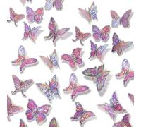 50 Pcs Butterfly Wall Stickers, 3 Sizes 10 Styles 3D Butterfly Wall Decor Pink Butterflies Decorations for Girls Bedroom Nursery Classroom Birthday Wedding Party