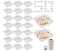 50 Pcs Cake Slice Boxes, Paper Charcuterie Box with Clear Lids, Oil-Proof Dessert Box with Hang Tag and Hemp Rope, Paper Sandwich Platter Trays for Sandwich, Sushi Roll, Hamburger and Cookie (White)