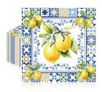 50 Pcs Capri Lemon Party Decorations, Mediterranean Style Disposable Paper Napkins, Amalfi Coast Lemon Party Supplies, Table Decor for Summer Wedding, Bridal Shower