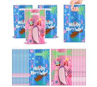50 Pcs Cartoon Happy Birthday Party Bags, Cute Alien and Angel Candy Goodie Treat Bags with Handles, Blue Pink Hawaii Plastic Gift Bag Party Decorations (Blue+Pink)