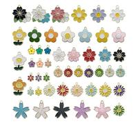 50 Pcs Cherry Blossom Daisy Charm Pendants, Enamel Metal Mixed Flower Necklace Charms for Earring Bracelet Keychain DIY Craft Making Jewelry Accessories (Muti)
