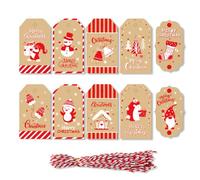 50 PCS Christmas Brown Gift Tags with String, Gift Tags Brown Kraft Paper Gift Tags Christmas Labels Christmas Tags for Presents Wrapping Christmas Tree Decoration, 3#