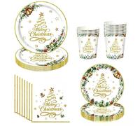 50 Pcs Christmas Party Paper Tableware Set, Festive Dinnerware for Xmas | Christmas Disposable Paper Plates Napkins Cups for Family Winter Xmas Holiday Party Supplies