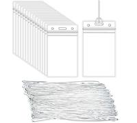 50 Pcs Clear Luggage Tags Bag Tag Holder Identification ID Card Badge Holder with 50 Pcs Clear Luggage Tag Loop Straps for Business Travel and Office Supplies