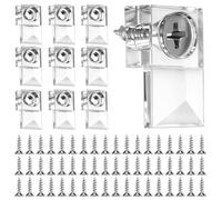 50 Pcs Clear Mirror Fixings Clips with Screws, Plastic Glass Cabinet Brackets for Frameless Mirror Door, PP Stainless Steel Mirrors Corner Fixings Wall Mount Hanging Hardware for Bathrooms Cabinets