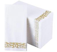 50 PCS Cloth Napkin with Gold Pattern Print, Virgin Wood Pulp Dust-Free Tissue, 43 * 30cm Dinner Napkins, Pre-Folded Hand Towels, Linen Feel Paper Napkins for Weddings, Parties