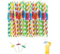 50 Pcs Cocktail Straws, Tropical Party Supplies Cocktail Umbrella Straws, Drink Straws, Food Drink Decorations with Straws for Beach Birthday Festival Tropical Summer Pool Party(Color Random)