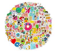 50 Pcs Colorful Cartoon Stickers Pack - Vibrant Stickers with Animals, Food, Quotes & More for Laptop, Water Bottle, Skateboard, Ideal for Teens & Kids