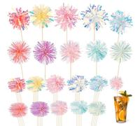 50 PCS Colorful Foil Cupcake Toppers Sparkle Tinsel Firework Cake Toppers Cake Toppers Decoration Cocktail Food Fruit Toothpick for Party Wedding Birthday Ceremony Decor