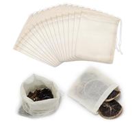50 Pcs Cotton Muslin Drawstring Bags,10 x 8cm 100% Cotton Reusable Mesh Bags Reusable Tea Bags Tea Coffee Filter Bags Crafts Soap Nuts Gift Bag DIY Carft Spices Storage Infuser with Drawstring