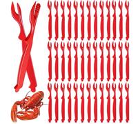 50 PCS Crab Leg Crackers, Red Plastic Crab Shell Cracker with Long Handle, Lobster Leg Cracking Tool for Home Restaurant, Easy to Use