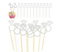50 Pcs Cupcake Toppers Glitter Ring Cakes Toppers for Wedding Engagement Anniversary Birthday Valentines Party Cake Decor