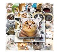 50 Pcs Cute Cat Memo Stickers, Waterproof Vinyl Funny Animal Stickers for Journal Scrapbooking, Laptop, Phone Case Decorations