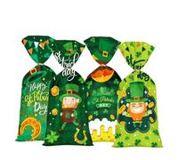 50 Pcs Cute St Patrick's Day Cellophane Gift Bags, St Patrick's Day Sweets Bags, Shamrocks Cellophane Gift Bags, Lucky Shamrock Treat Goodies Candy Bags for Irish St. Patrick's Day Party Supplies