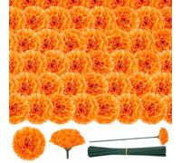 50 PCS Day Of The Dead Decorations Marigold Flowers Diwali Decor Party Set | Easy-to-use flower stems make this set for table styling, garlands, backdrops, weddings, and themed celebrations.