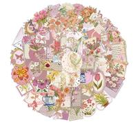 50 Pcs Die-Cut Floral Stickers-Transparent Gold Foil Scrapbook Supplies for Journaling, Scrapbook Supplies, for Journaling, Card Making, Suitcase, Water Bottle, Mobile Phone Case, Vintage Paper Craf