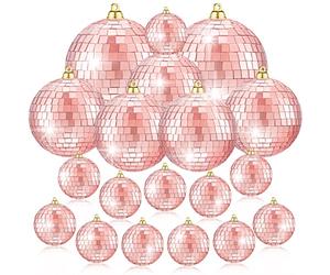50 Pcs Disco Balls Reflective Disco Ball Decorations Hanging Disco Ball Ornament Different Sizes Mirror Ball for Home Decor, Party, Club (Rose Gold)