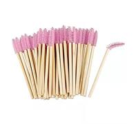 50 Pcs Disposable Eyelash Brushes Bamboo Lash Mascara Wands Eye Lash Eyebrow Applicator Brush for Eyelash Extension Makeup Applicators Kits, pink