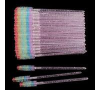 50 Pcs Disposable Mascara Wands, Crystal Eyebrow Spoolies Colorful Brush Head for Eyelash Extensions Lash Brushes Pink
