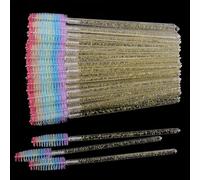 50 Pcs Disposable Mascara Wands, Crystal Eyebrow Spoolies Colorful Brush Head for Eyelash Extensions Lash Brushes Gold