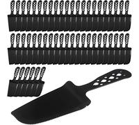 50 PCS Disposable Plastic Cake Cutter and Server 8x2.3 In Black Cake Plastic Server Cutter Plastic Cake Server Cutting for Pie Tart Cake Pizza Pastry Baking Cutter Holder Transfer for Kitchen Wedding