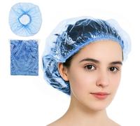50 Pcs Disposable Shower Hat, Waterproof Plastic Shower Caps for Women, Hair Treatment Hats for Salon Spa Travel Home Hotel Shower Use (Blue)