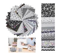 50 Pcs DIY Fabric Bundles, 10 * 10cm Squares Assorted Pattern Cotton Quilting Supplies, Precut Quarter Bundle Fabric Patchwork Craft for DIY Scrapbook Floral Crafting Sewing (Gray-Black) (Gray Black)