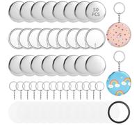50 Pcs DIY Keychain & Button Craft Kit, Includes Plastic Sheets, Blank Buttons, Keychain Rings, Metal Circles for Personalized Creations