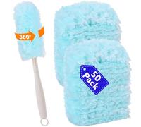 50 PCS Duster Refills Kit Compatible with Flash Dust Magnet, 360° Multi-Surface Duster Replacement with 1 Handle for Cleaning Furniture, Office, Blinds, Car