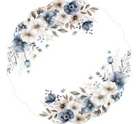 50 Pcs Dusty Blue Flower Paper Place Mats, 13.5 inch Cream Floral Butterfly Scalloped Disposable Placemats Round Placemats for Table Paper Decoration for Wedding, Birthday, Bachelorette Party