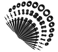 50 Pcs Ear Stretching Kit, 14G-00G Acrylic Taper and Silicone Tunnel Set | Acrylic material, 14G-00G (1.6-12 mm) size, 50 pcs pack, black tone, application for ear stretching kit lobe sizing
