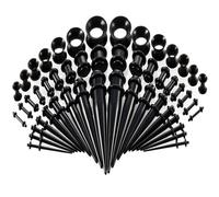 50 Pcs Ear Stretching Kit,Ears Stretcher Tapers with Double O-Rings,Taper and Flared Tunnels,Plugs with O-Ring Tunnel Stretchers,Gauges Expander Dilator Spreader Set,Body Piercing Jewelry (Black)