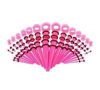 50 Pcs Ear Stretching Kit with Acrylic Tapers Plugs and Silicone Tunnels Gauges Expander Set for Body Piercing Jewellery (Pink)