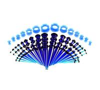 50 Pcs Ear Stretching Kit with Acrylic Tapers Plugs and Silicone Tunnels Gauges Expander Set for Body Piercing Jewellery (Blue)