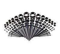 50 Pcs Ear Stretching Kit with Acrylic Tapers Plugs and Silicone Tunnels Gauges Expander Set for Body Piercing Jewellery (Black)