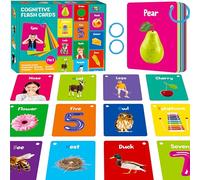 50 PCS Early Learning Flashcards, 7 in 1 Double Sided Cards- Alphabet, Numbers, Foods, Animals, Shapes, Colors with 2 Reclosable Rings, Learning Tool for Pre-K Kindergarten Toddlers