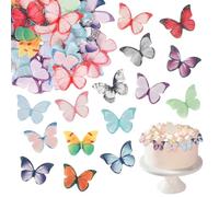 50 Pcs Edible Butterfly Cupcake Toppers, Butterfly Cake Decorations, Colourful Butterflies Cupcake Toppers with Box for Birthday Wedding Anniversary Baby Shower Party