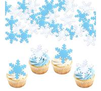 50 PCS Edible Frozen Snowflake Cupcake Cake Decorations Muffin Desserts Food Decoration for Winter Party Events Baby Shower Party Supplies