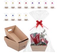 50 Pcs Empty Gift Basket Set - 12 Pcs Gift Basket for Gifts Empty Market Tray with Handles, 18 Pcs Bags, and 20 Pcs Multicolor Bows for Christmas Wedding Birthday (8 x 6 x 3 Inches)