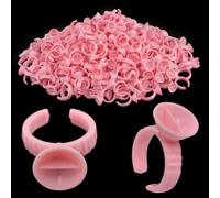 50 PCS Eyelash Glue Holder Nail Art Polish Holders Disposable Plastic Glue Rings Extension Adhesive Pigment Holders Tattoo Individual False Eyelash Beauty Tool (Small With Divider Holder)