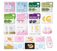50 Pcs Face Mask Sheet Skincare Set, 31 X Facemask, 6 X Mud Masks, 3 X Face Creams, 2 X Essence Creams, 4 X Eye & 4 X Lip Masks, Beauty Gift Set for Women, Girls, Moisturize, Hydrate