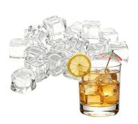 50 Pcs Fake Ice Cubes 15×15 MM, Reusable Acrylic Plastic Ice Cubes, Clear Artificial ICES Cube for Decorations, Drinks & Photo Props