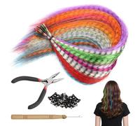 50 Pcs Feather Hair Extensions, Colorful Hairpieces Feathers with 100 Micro Beads, Pliers and Hook, Synthetic Hair Extensions Kit for Women Girls Party Festival Cosplay