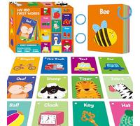 50 PCS First Word Flashcards, Double Sided Learning Cards Alphabet, Foods, Animals, Shapes, Colors, Vehicle, Body Parts with 2 Reclosable Rings, Learning Tool for Pre-K Kindergarten Toddlers