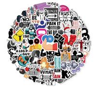 50 Pcs Fitness Motivational Stickers Pack, Waterproof Vinyl Gym Decals for Laptop Water Bottle Phone Case Tumbler Journal Scrapbook | Workout Quotes & Cartoon Fitness Icons for Adults Teens
