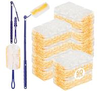 50 PCS Flash Dust Magnet, Flash Dust Magnet Refills, Disposable Duster Heads With 2 Handle, Strong Electrostatic Dust Removal For Home Car Cleaning, Office Use (Yellow)