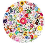 50 Pcs Floral & Butterfly Vinyl Stickers Pack, Waterproof Colorful Garden - Themed Stickers for Laptop, Water Bottle, Suitcase, Skateboard, Journal - Cute Stickers for Teens, Girls, Boys, Adults